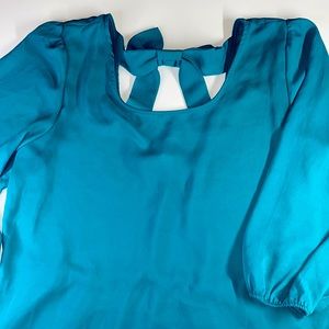 Turquoise Greens Elbow Sleeve  with Bow on the Back Blouse